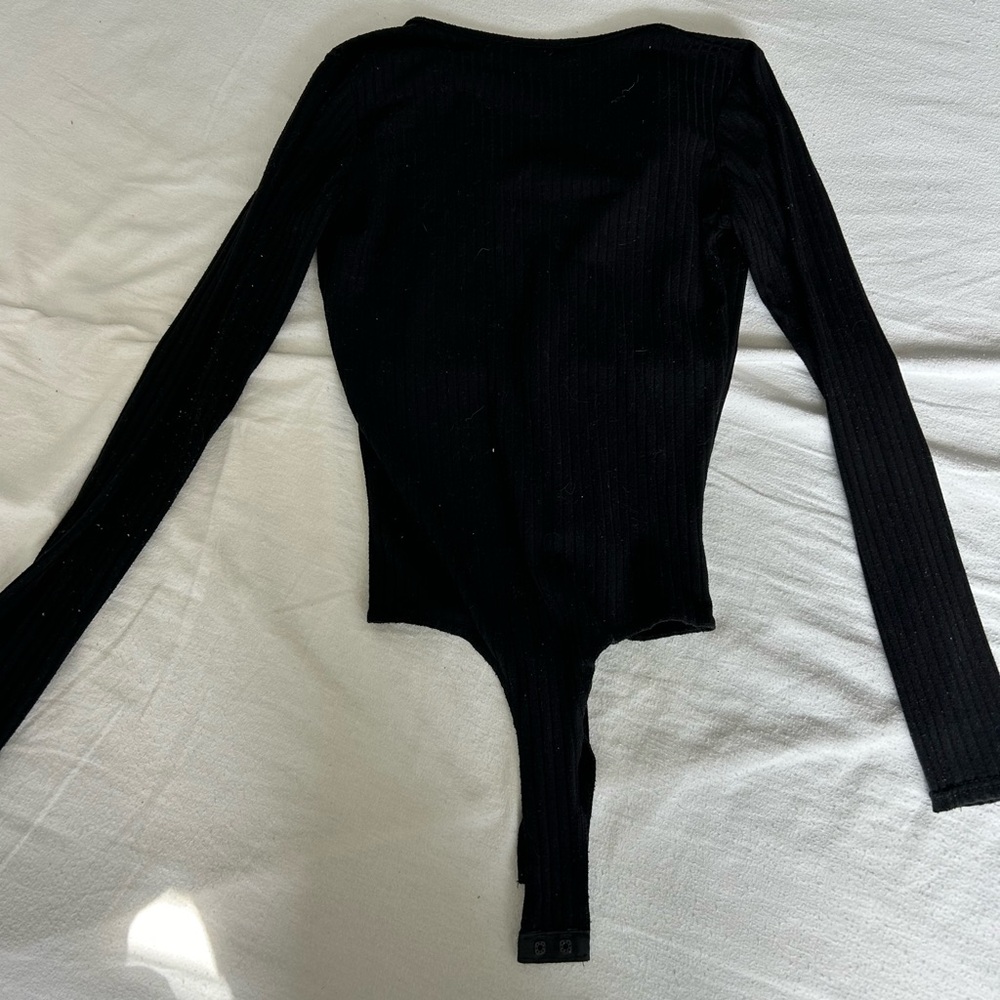 Black Button Down Long Sleeve Bodysuit